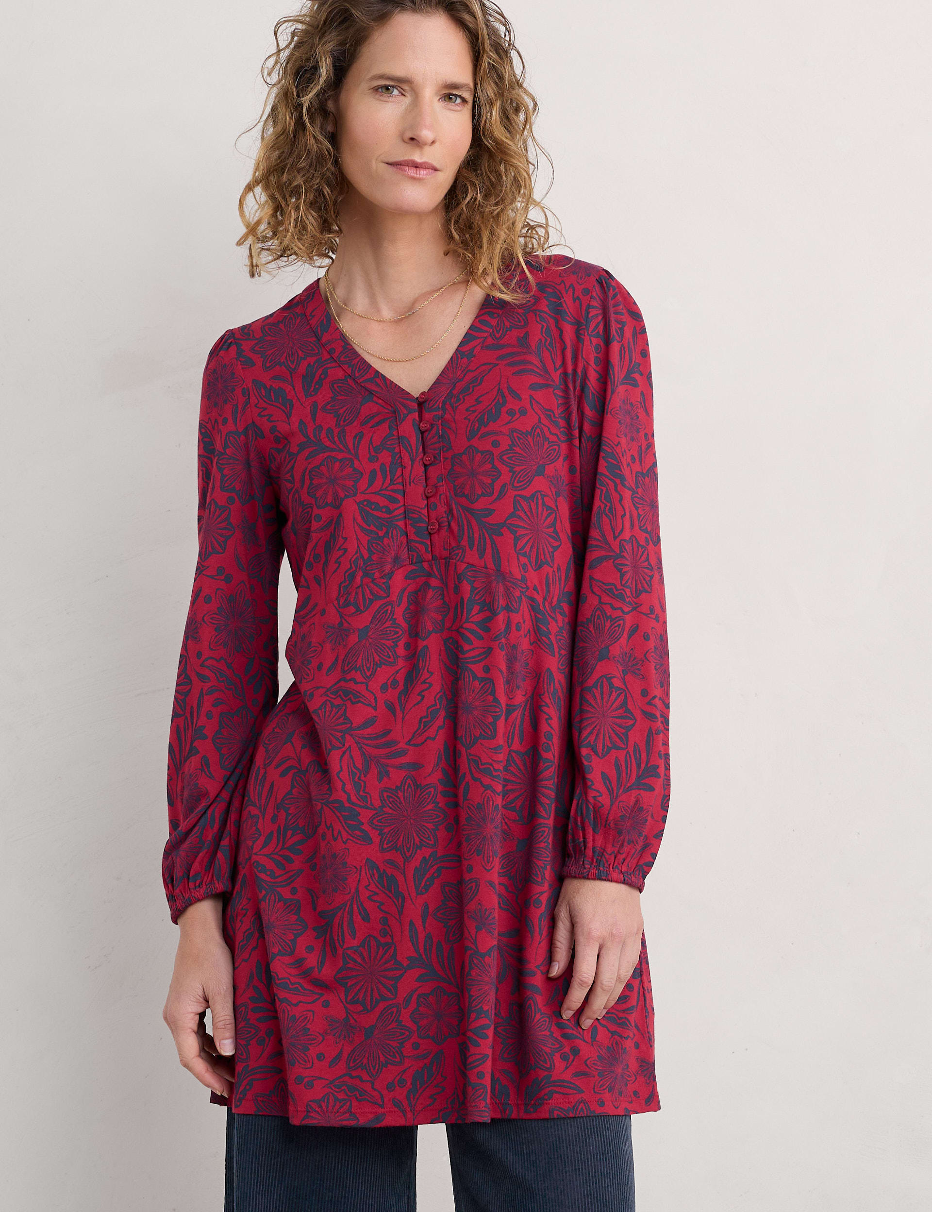 Cotton Rich Floral V-Neck Tunic