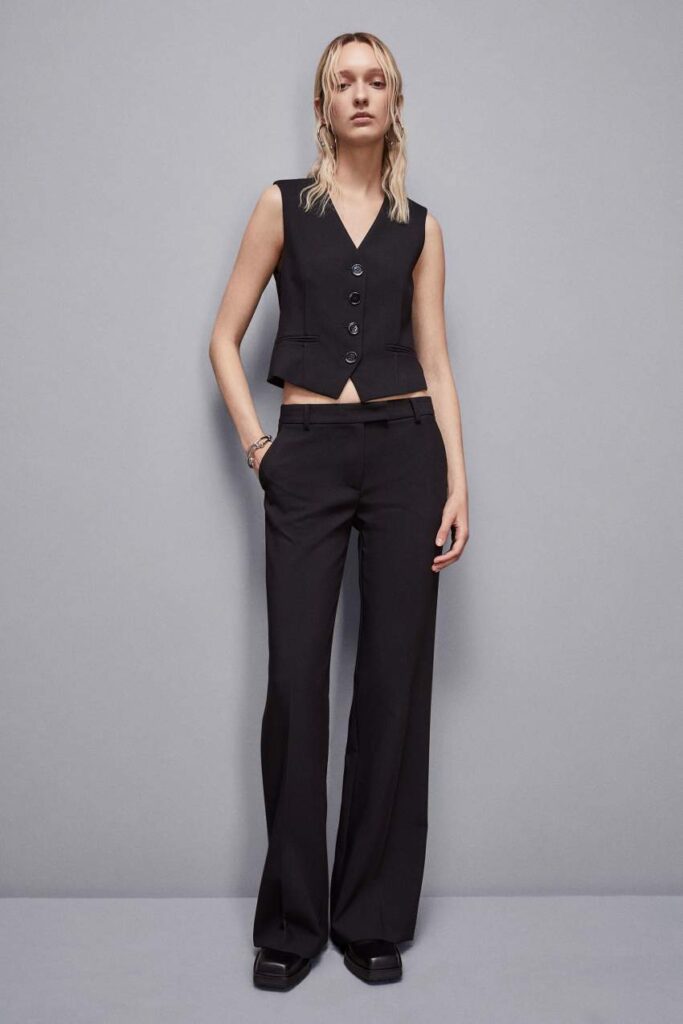 Low-waisted twill pants