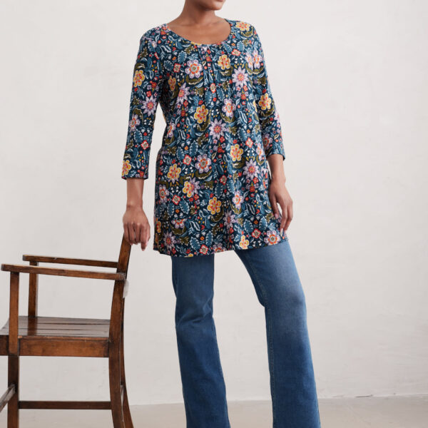 Pure Cotton Floral Scoop Neck Tunic