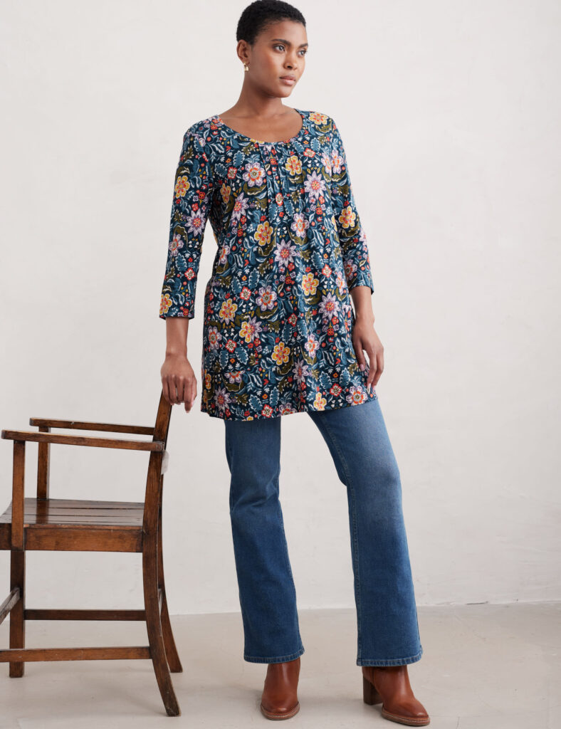 Pure Cotton Floral Scoop Neck Tunic