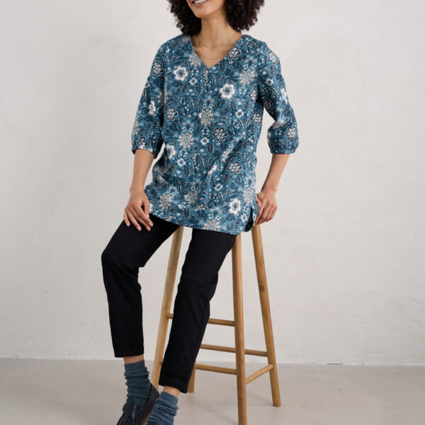 Ramie Rich Floral V-Neck Tunic