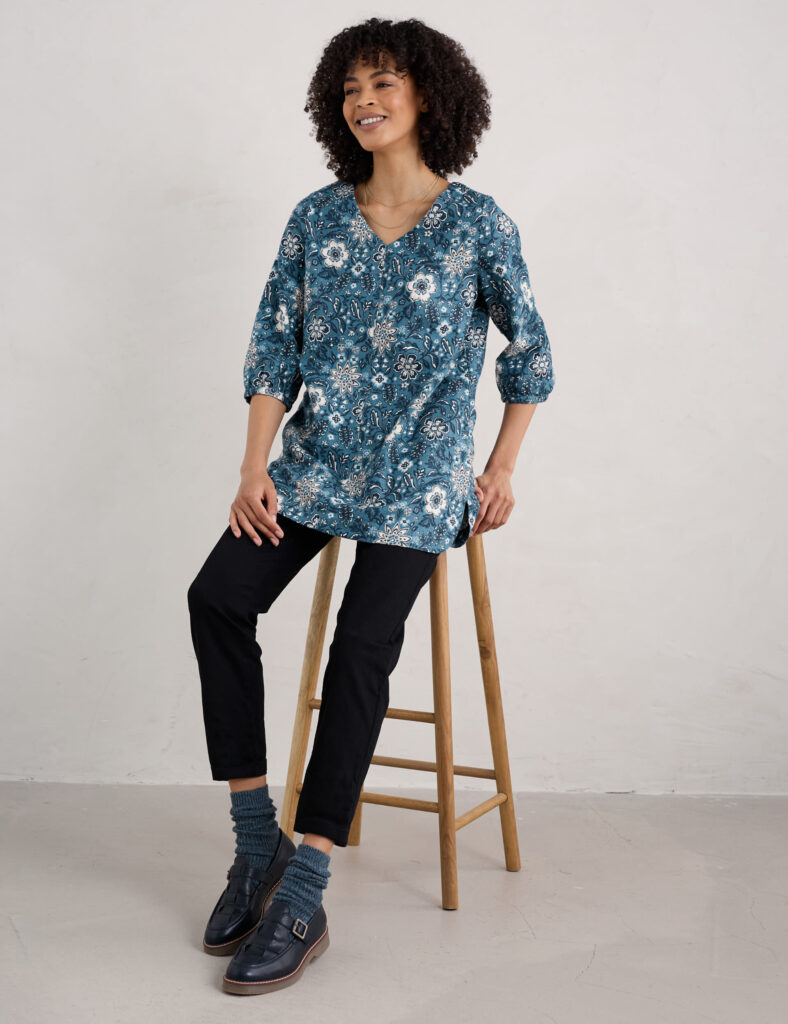 Ramie Rich Floral V-Neck Tunic